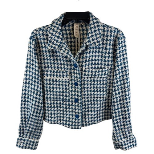Dolan Left Coast Anthropologie Houndstooth Crop Jacket Blue Check Button Small